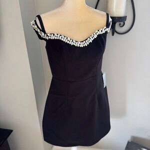 Monique Lhuillier Blaire Embellished Off the Shoulder Minidress, Black 8 NWT‎